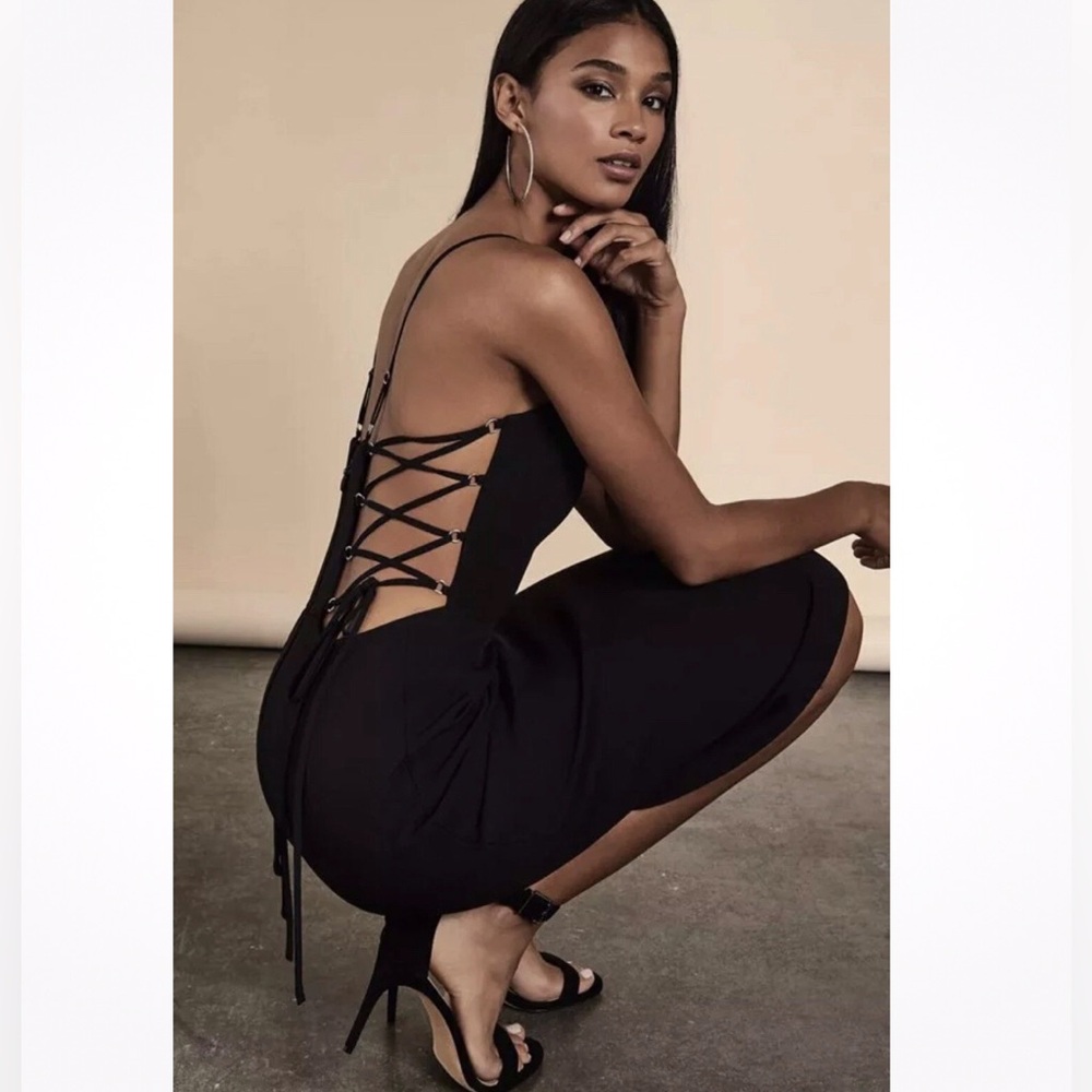 NWOT BCBGMaxAzria Esmee Lace-Up Dress with spaghetti straps